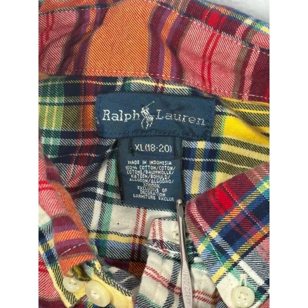 Ralph Lauren Boys Flannel Shirt XL (18-20)‎ Button Down Long Sleeves Plaid Logo